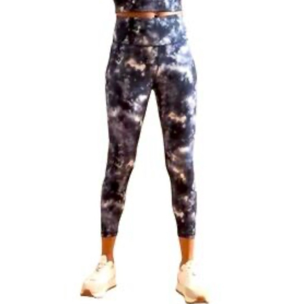 Banana Republic Sz M 7/8 Navy White Tie Dye High Rise Cropped Athletic Leggings - Picture 1 of 8